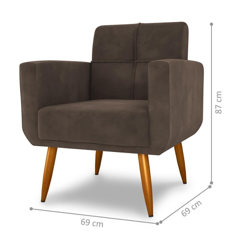 Conjunto De Poltrona E Puff Decorativos Miller Veludo Marrom - 5