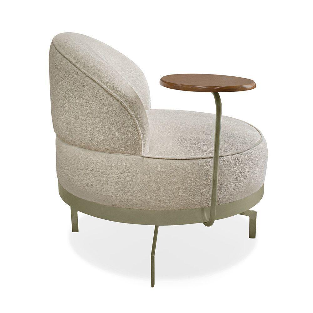 Poltrona Sala De Estar Base Giratória Dourada Aura Bouclê S04 - D'rossi Cor Bege - 1