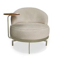 Poltrona Sala De Estar Base Giratória Dourada Aura Bouclê S04 - D'rossi Cor Bege