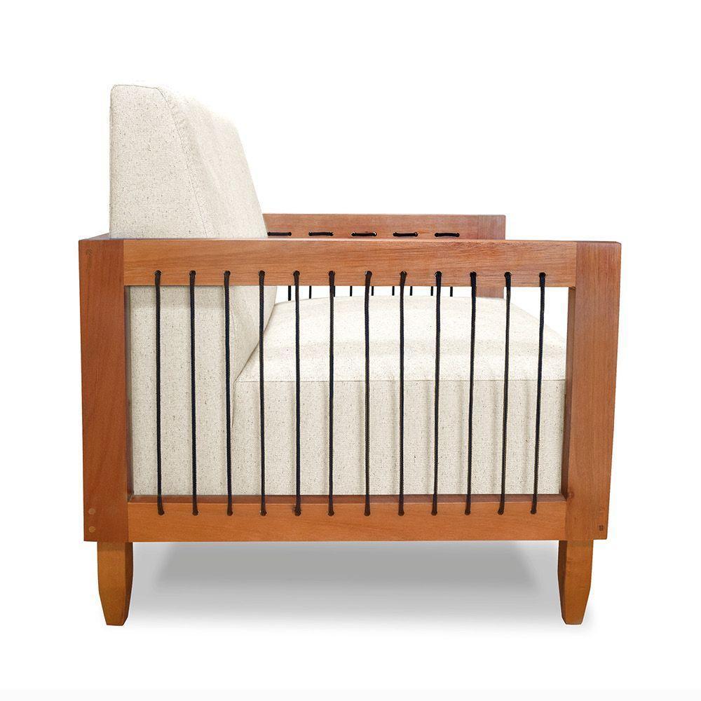 Poltrona Sala De Estar Base De Madeira Mariana Linho S04 - D'rossi Cor Natural - 4