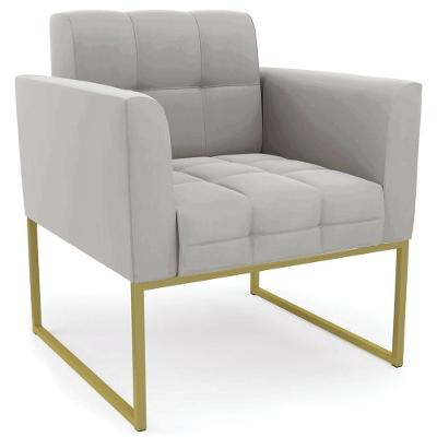 Poltrona Decorativa Base Industrial Dourado Ana Veludo Cinza