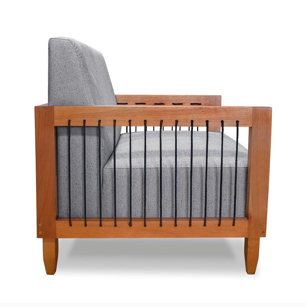 Poltrona Sala De Estar Base De Madeira Mariana Linho S04 - D'rossi Cor Cinza - 2