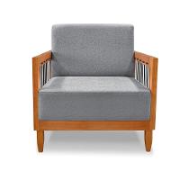 Poltrona Sala De Estar Base De Madeira Mariana Linho S04 - D'rossi Cor Cinza