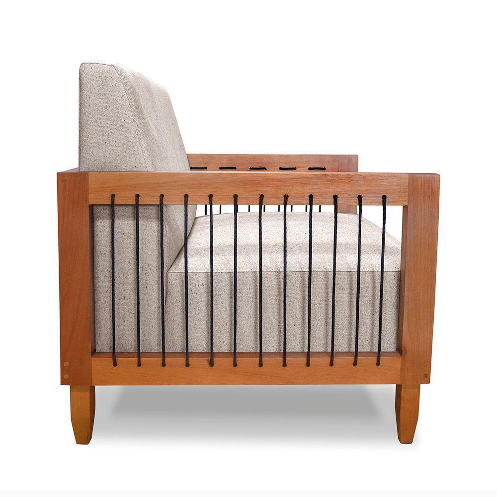 Poltrona Sala De Estar Base De Madeira Mariana Linho S04 - D'rossi Cor Areia - 2