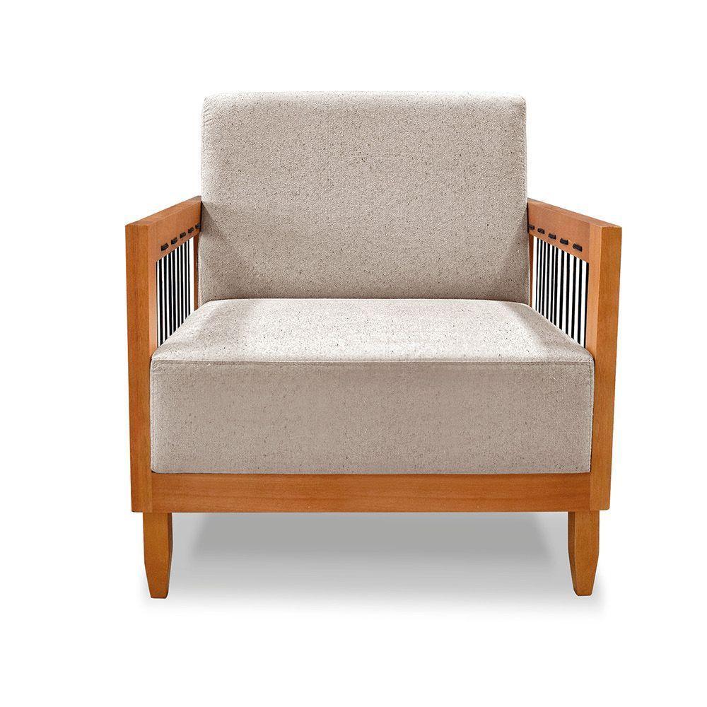 Poltrona Sala De Estar Base De Madeira Mariana Linho S04 - D'rossi Cor Areia - 4