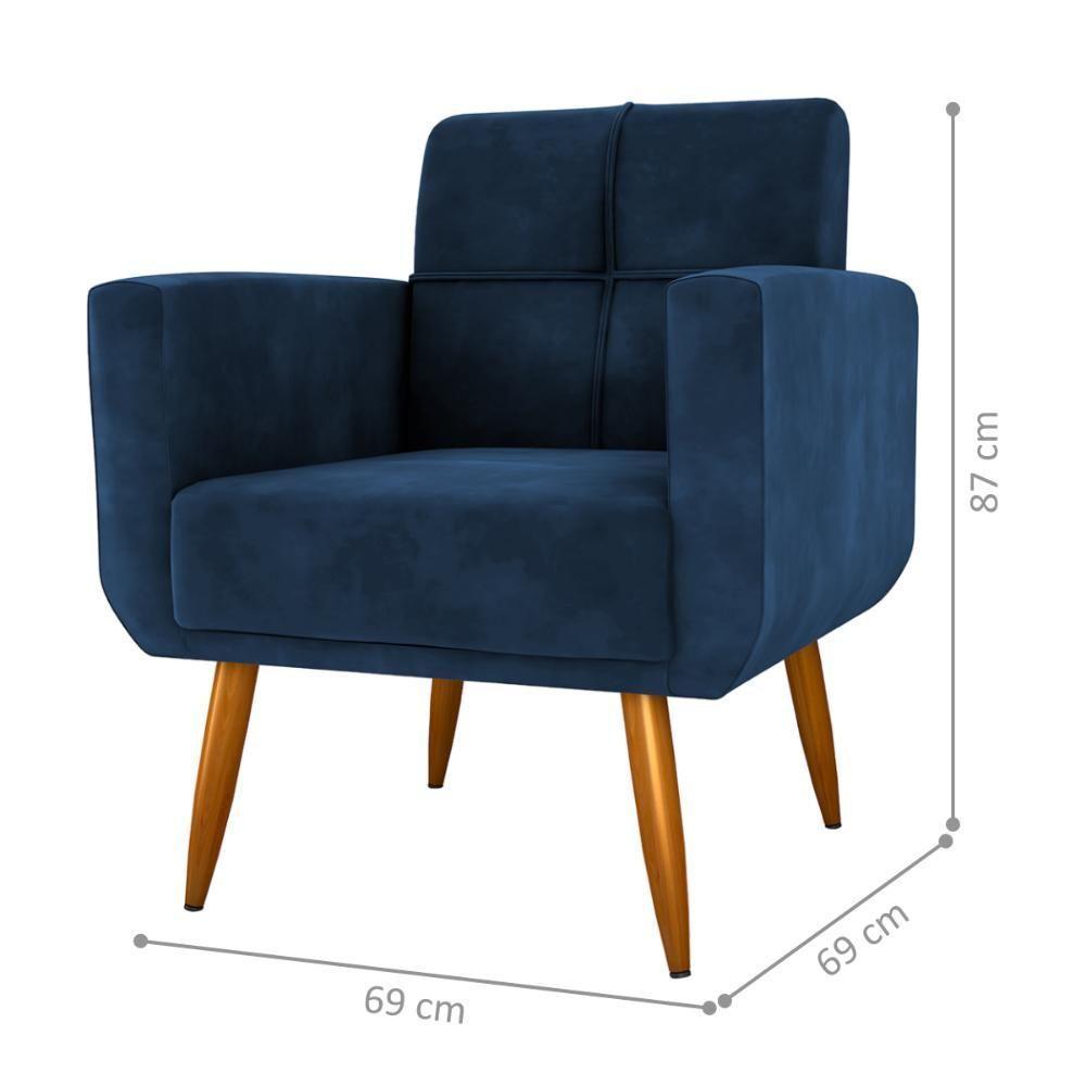 Conjunto Poltrona E Puff Decorativos Josh Veludo Azul - 5