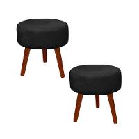 Kit 2 Puff Redondo Decorativo Danny Pés Palito Cor:preto - 1