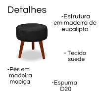 Kit 2 Puff Redondo Decorativo Danny Pés Palito Cor:preto - 5