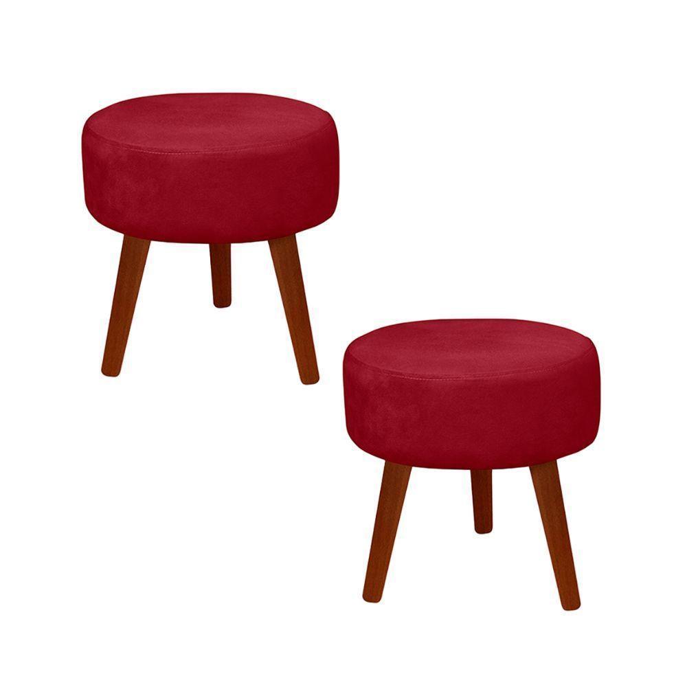 Kit 2 Puff Redondo Decorativo Danny Pés Palito Cor:vermelho - 1