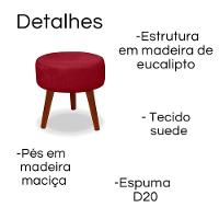 Kit 2 Puff Redondo Decorativo Danny Pés Palito Cor:vermelho - 5