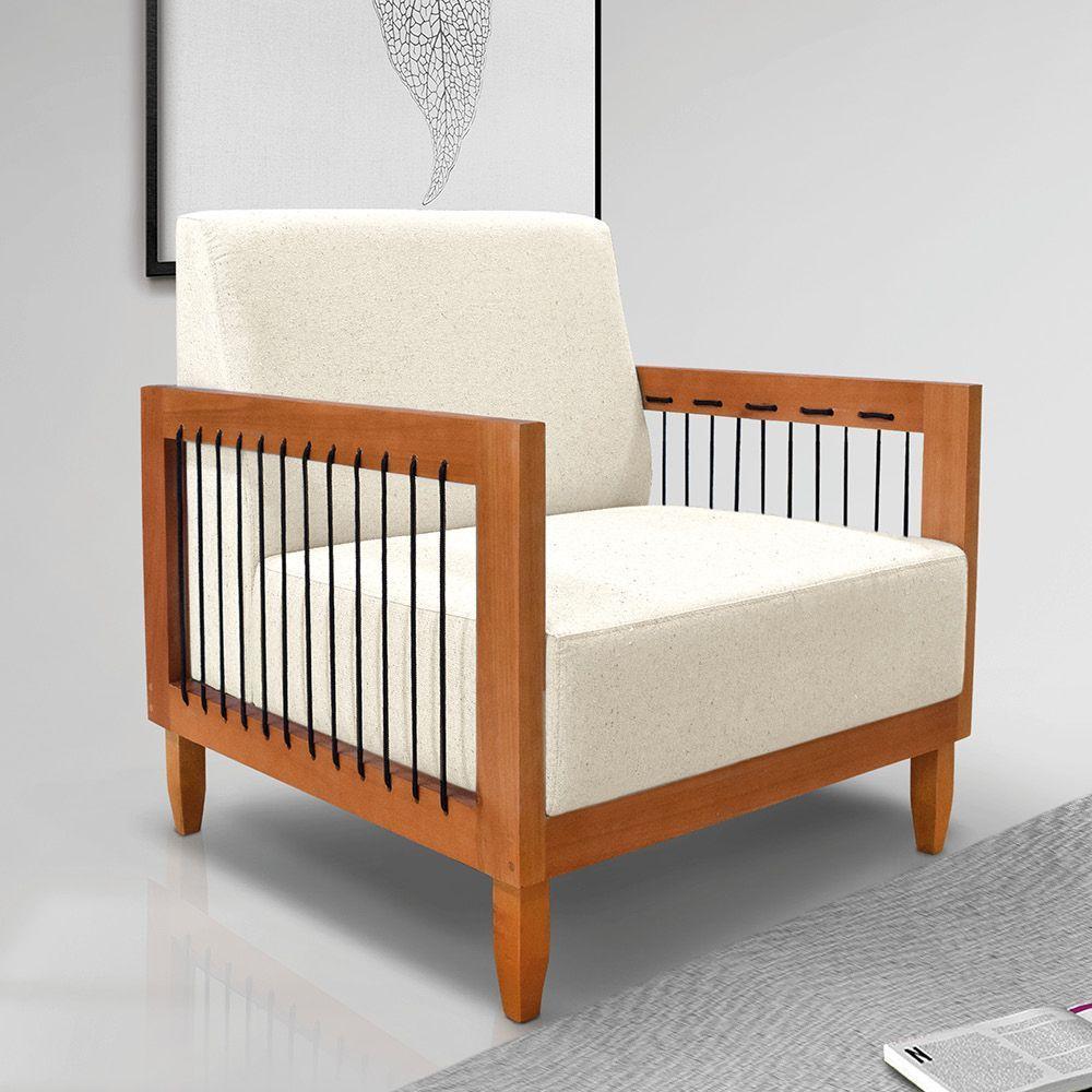 Poltrona Sala De Estar Base De Madeira Mariana Linho Natural S04 - D'rossi - 6