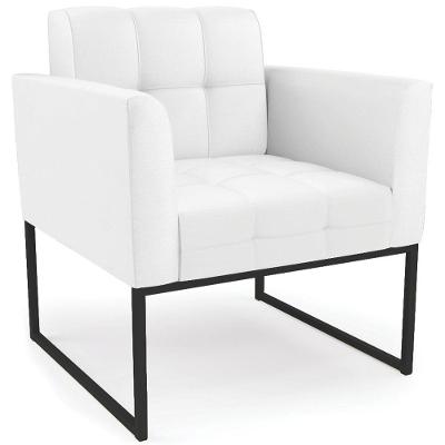 Poltrona Decorativa Base Industrial Preto Ana Sintético Branco