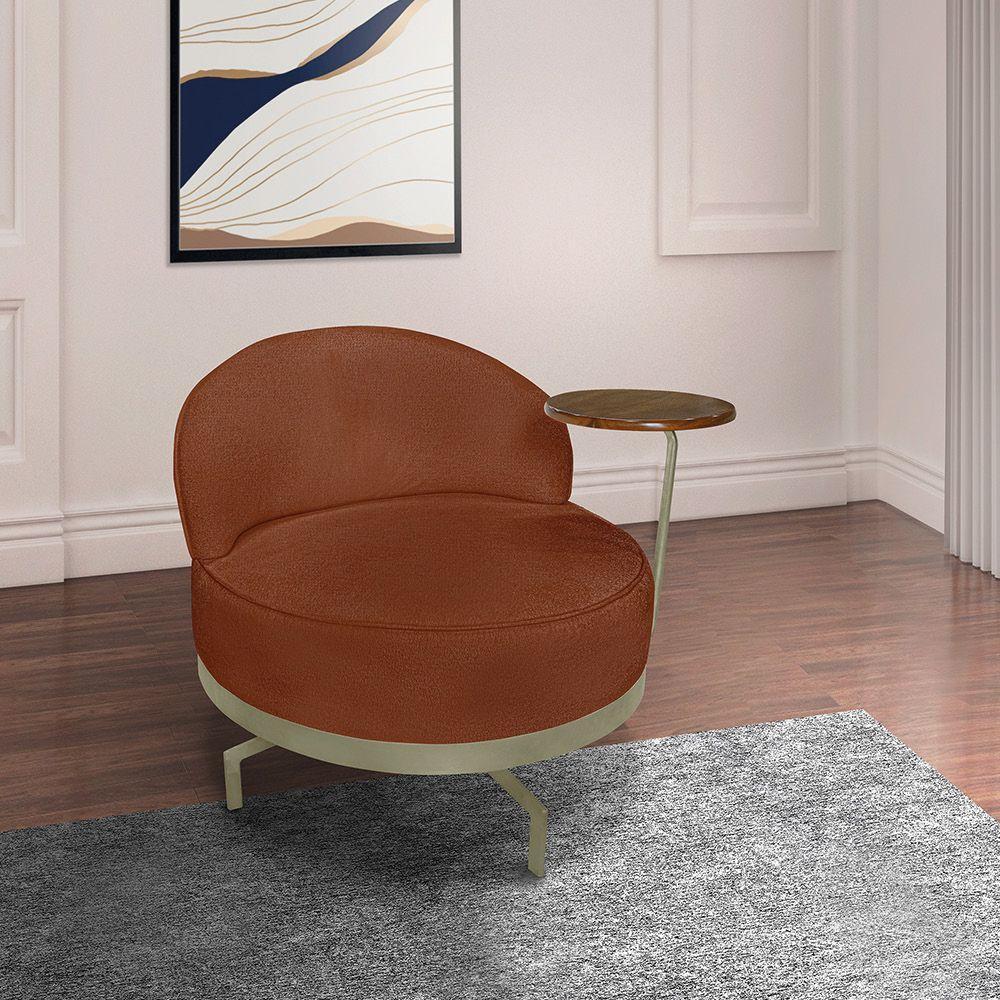 Poltrona Sala De Estar Base Giratória Dourada Aura Bouclê S04 - D'rossi Cor Marrom - 1