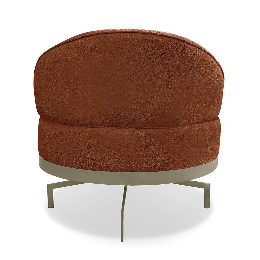 Poltrona Sala De Estar Base Giratória Dourada Aura Bouclê S04 - D'rossi Cor Marrom - 2