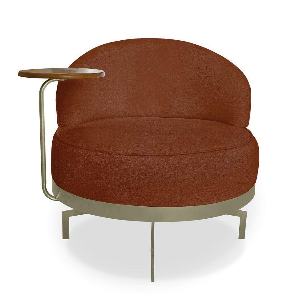 Poltrona Sala De Estar Base Giratória Dourada Aura Bouclê S04 - D'rossi Cor Marrom - 3