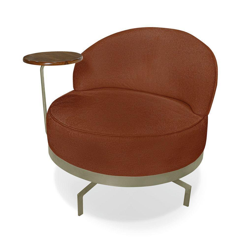 Poltrona Sala De Estar Base Giratória Dourada Aura Bouclê S04 - D'rossi Cor Marrom - 6