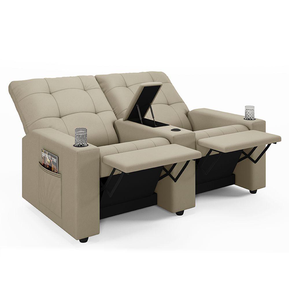 Poltrona Reclinável Para Cinema Parma 2 Lugares Baú Usb Veludo Bege Fh1 - D'rossi - 7