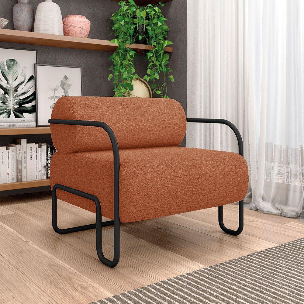 Poltrona Sala De Estar Industrial Preto Ameli Bouclê K01 - D'rossi Cor Terra Cota - 6