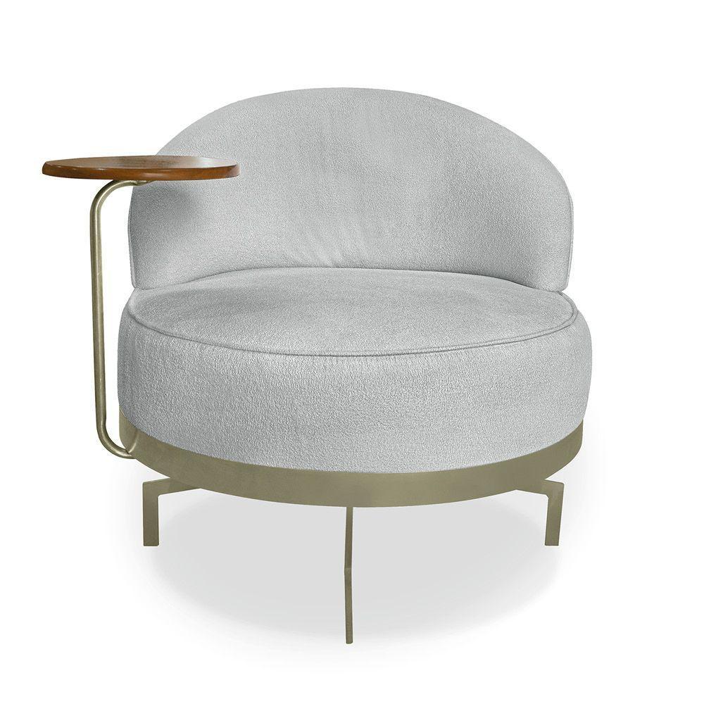 Poltrona Sala De Estar Base Giratória Dourada Aura Bouclê S04 - D'rossi Cor Cinza - 4