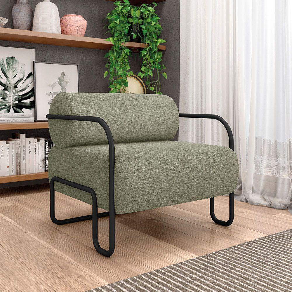 Poltrona Sala De Estar Industrial Preto Ameli Bouclê K01 - D'rossi Cor Verde - 6
