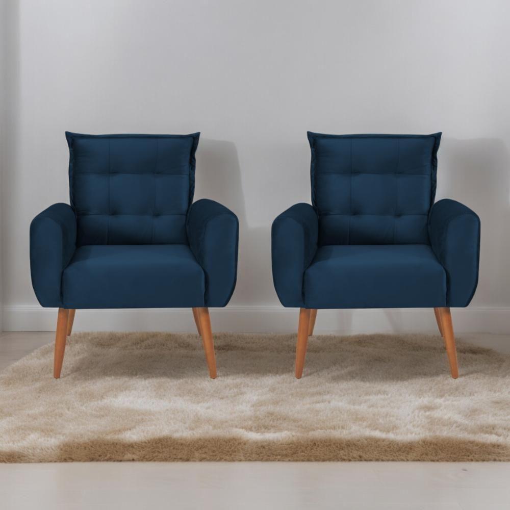 Conjunto De Poltronas Decorativas Atlas Veludo Azul - 1