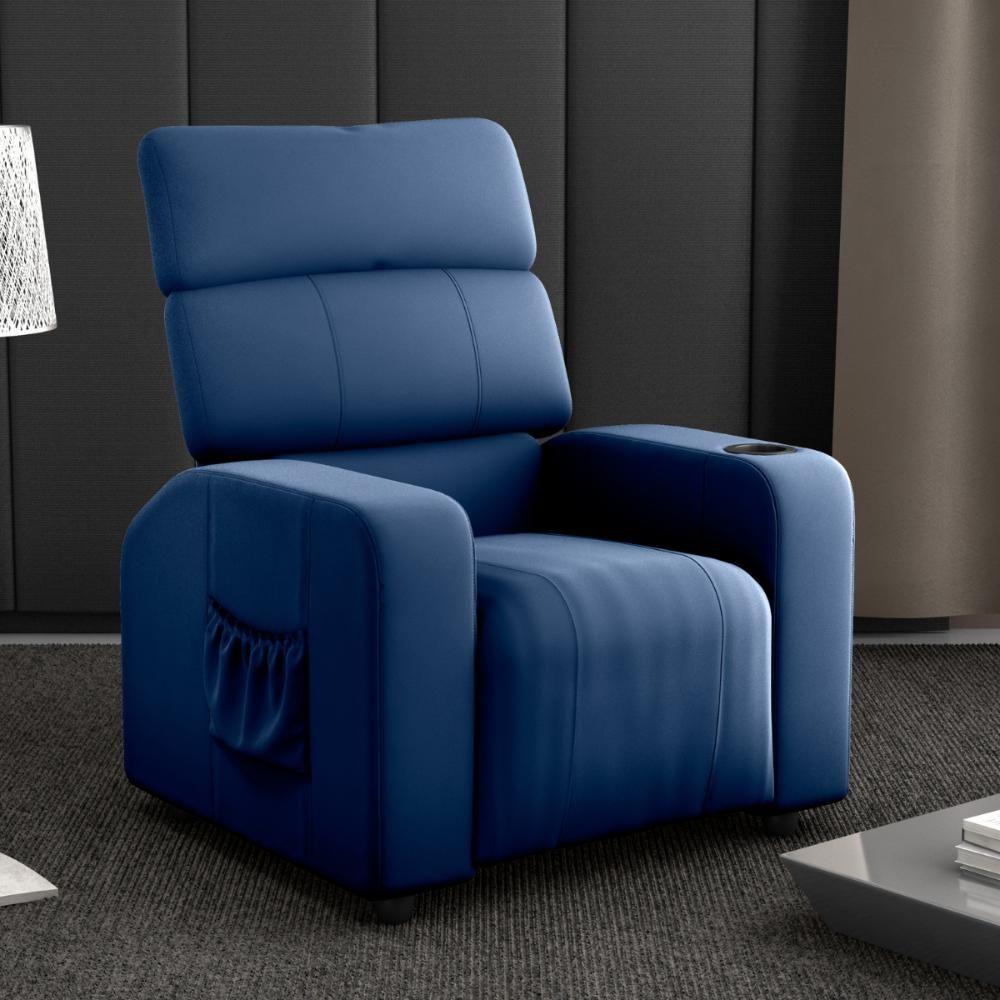 Poltrona Reclinável Para Descanso Pilos Veludo Azul - 1