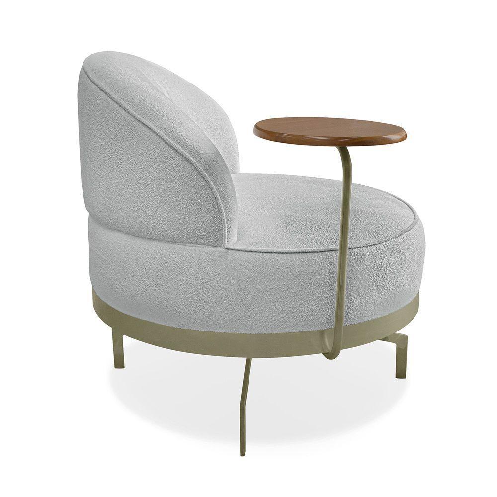 Poltrona Sala De Estar Base Giratória Dourada Aura Bouclê Cinza S04 - D'rossi - 4