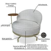 Poltrona Sala De Estar Base Giratória Dourada Aura Bouclê Cinza S04 - D'rossi - 5