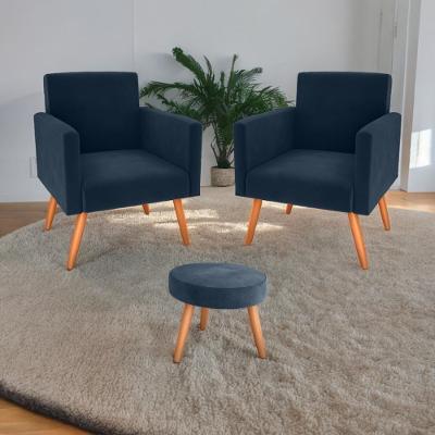 Jogo De Poltronas E Puff Livia Veludo Azul CasaH