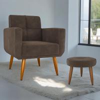Conjunto Poltrona E Puff Decorativos Josh Veludo Marrom - 1