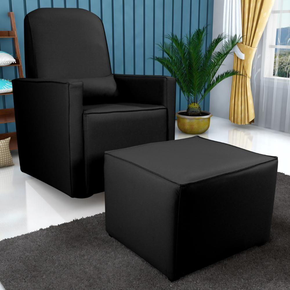 Poltrona Com Puff Para Maternidade Ibiza Sintetico Preto - 1