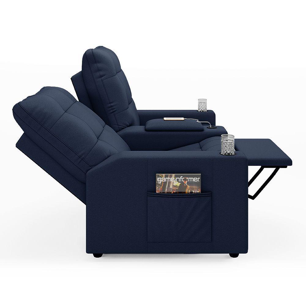 Poltrona Reclinável Para Cinema Parma 2 Lugares Baú Usb Pu Fh1 - D'rossi Cor Azul - 4