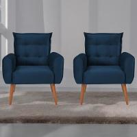Conjunto De Poltronas Decorativas Lily Veludo Azul - 1