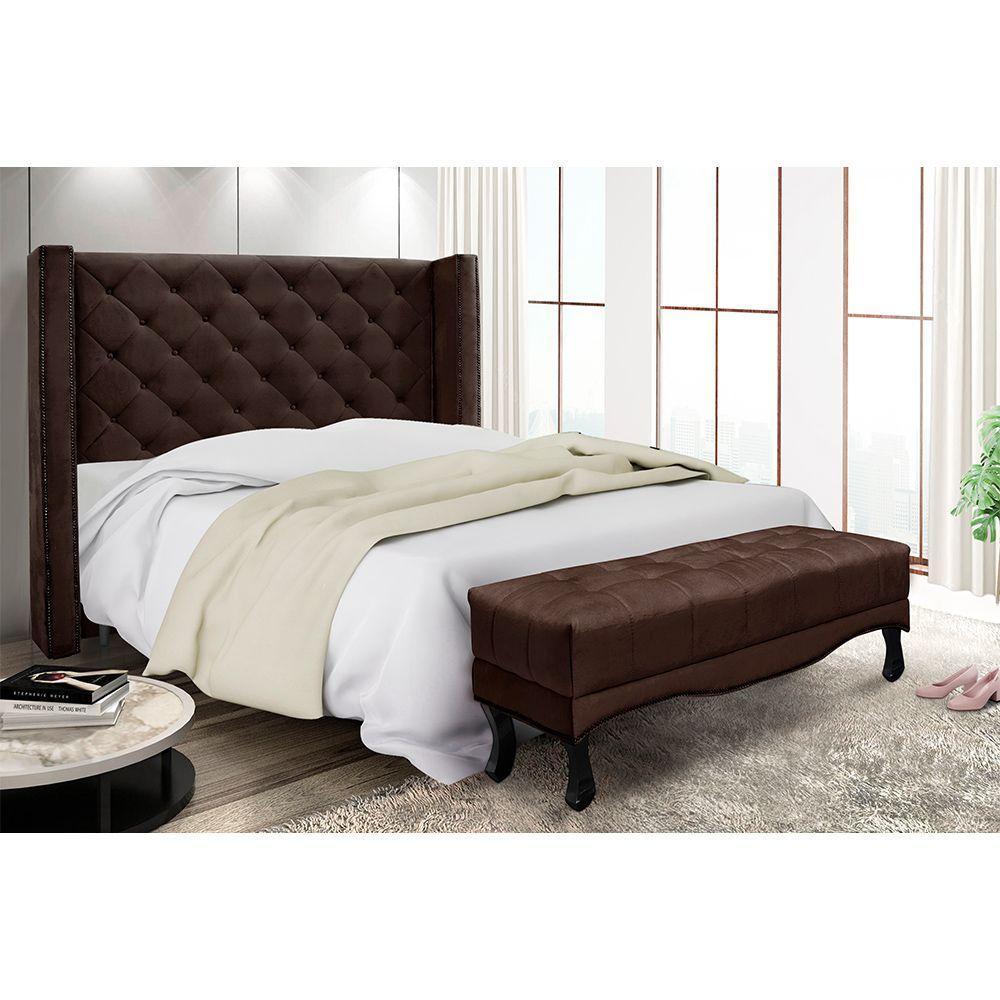 Cabeceira Cama Box Queen 160cm E Recamier Vicenza Suede S04 - D'rossi Cor Café - 6