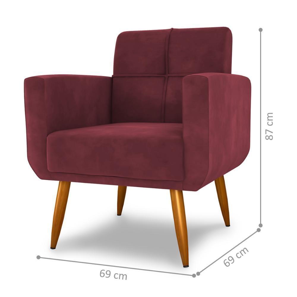 Conjunto Poltrona E Puff Decorativos Josh Veludo Vinho - 3