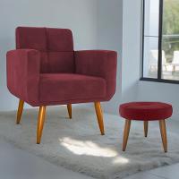 Conjunto Poltrona E Puff Decorativos Josh Veludo Vinho - 1