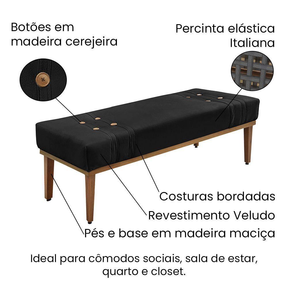 Divã Recamier Banco Base Madeira Para Quarto Gênova 90cm Veludo S04 - D'rossi Cor Preto - 3