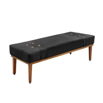 Divã Recamier Banco Base Madeira Para Quarto Gênova 90cm Veludo S04 - D'rossi Cor Preto