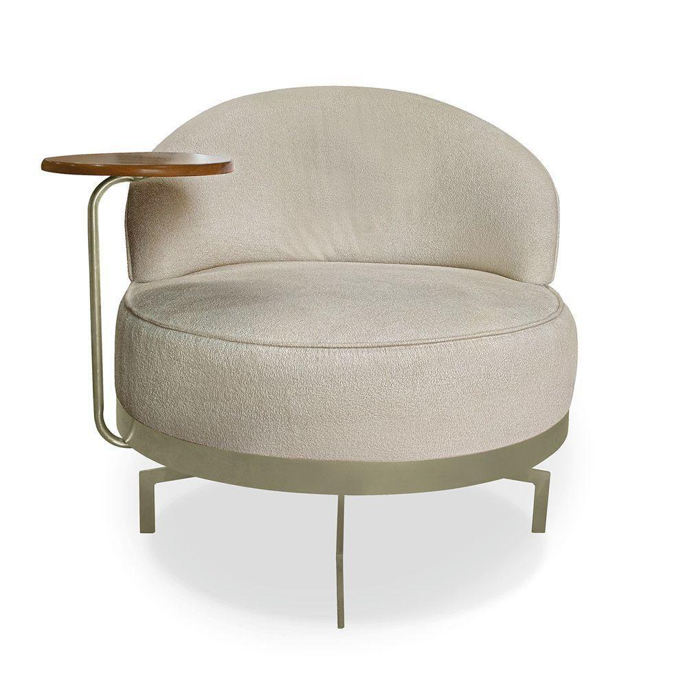 Poltrona Sala De Estar Base Giratória Dourada Aura Bouclê Bege S04 - D'rossi - 3