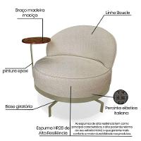 Poltrona Sala De Estar Base Giratória Dourada Aura Bouclê Bege S04 - D'rossi - 5