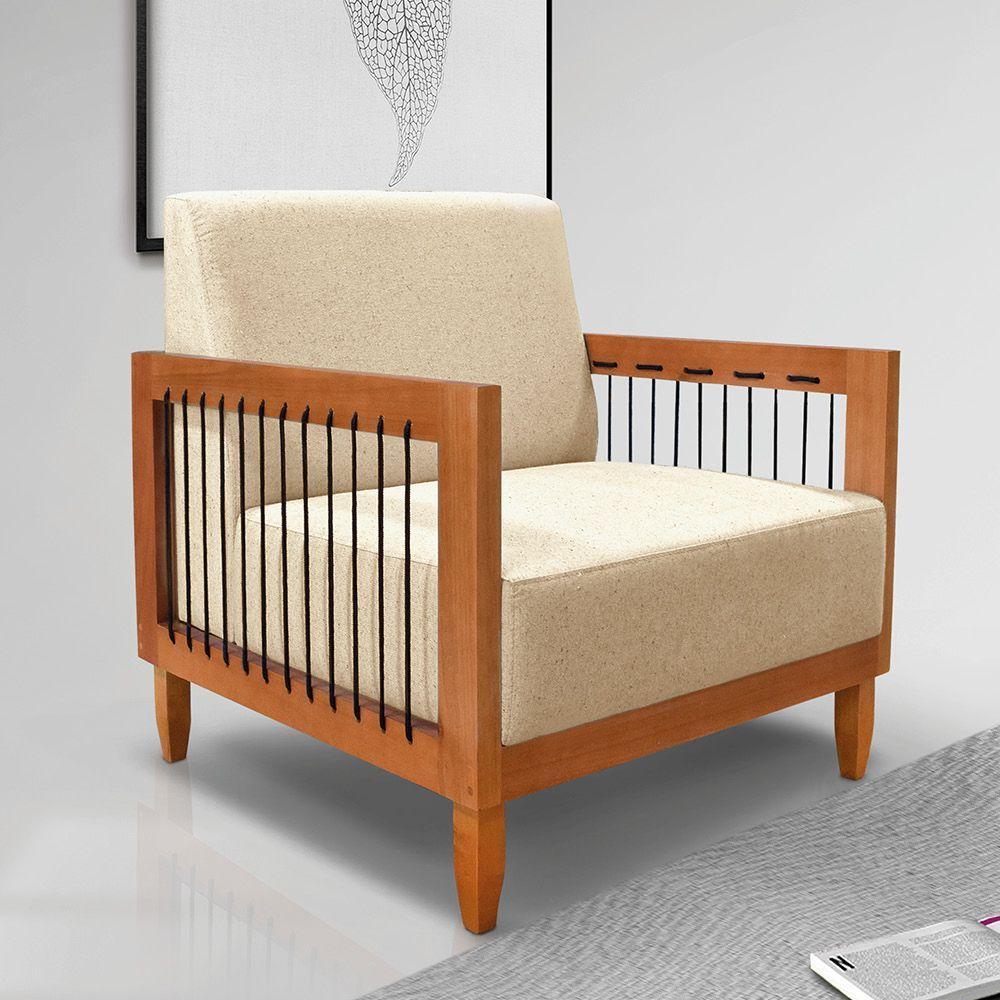 Poltrona Sala De Estar Base De Madeira Mariana Linho S04 - D'rossi Cor Dourado - 6