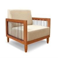 Poltrona Sala De Estar Base De Madeira Mariana Linho S04 - D'rossi Cor Dourado - 1