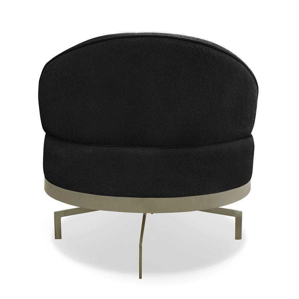 Poltrona Sala De Estar Base Giratória Dourada Aura Bouclê S04 - D'rossi Cor Preto - 2