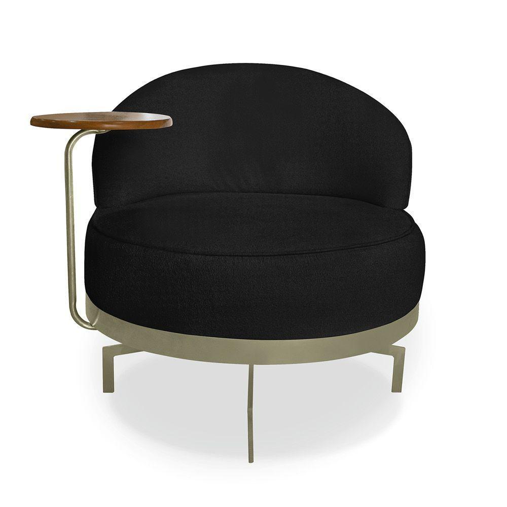 Poltrona Sala De Estar Base Giratória Dourada Aura Bouclê S04 - D'rossi Cor Preto - 3