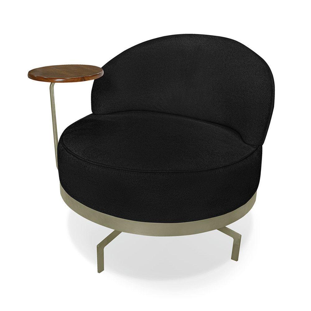 Poltrona Sala De Estar Base Giratória Dourada Aura Bouclê S04 - D'rossi Cor Preto - 7