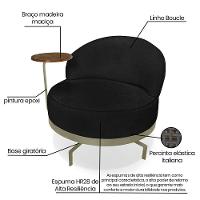 Poltrona Sala De Estar Base Giratória Dourada Aura Bouclê S04 - D'rossi Cor Preto - 5