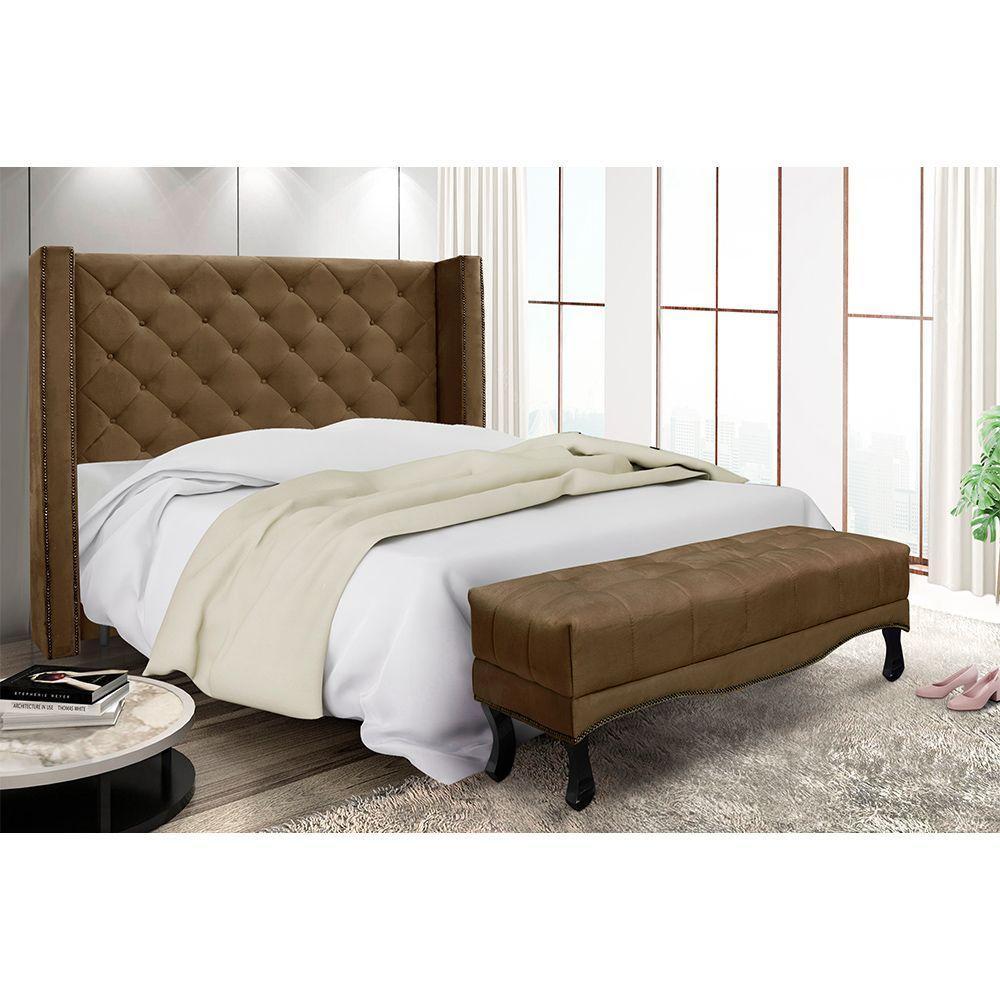 Cabeceira Cama Box King 195cm E Recamier Vicenza Suede Caramelo S04 - D'rossi - 5