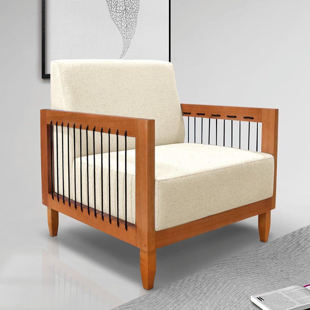 Poltrona Sala De Estar Base De Madeira Mariana Linho Pérola S04 - D'rossi - 6