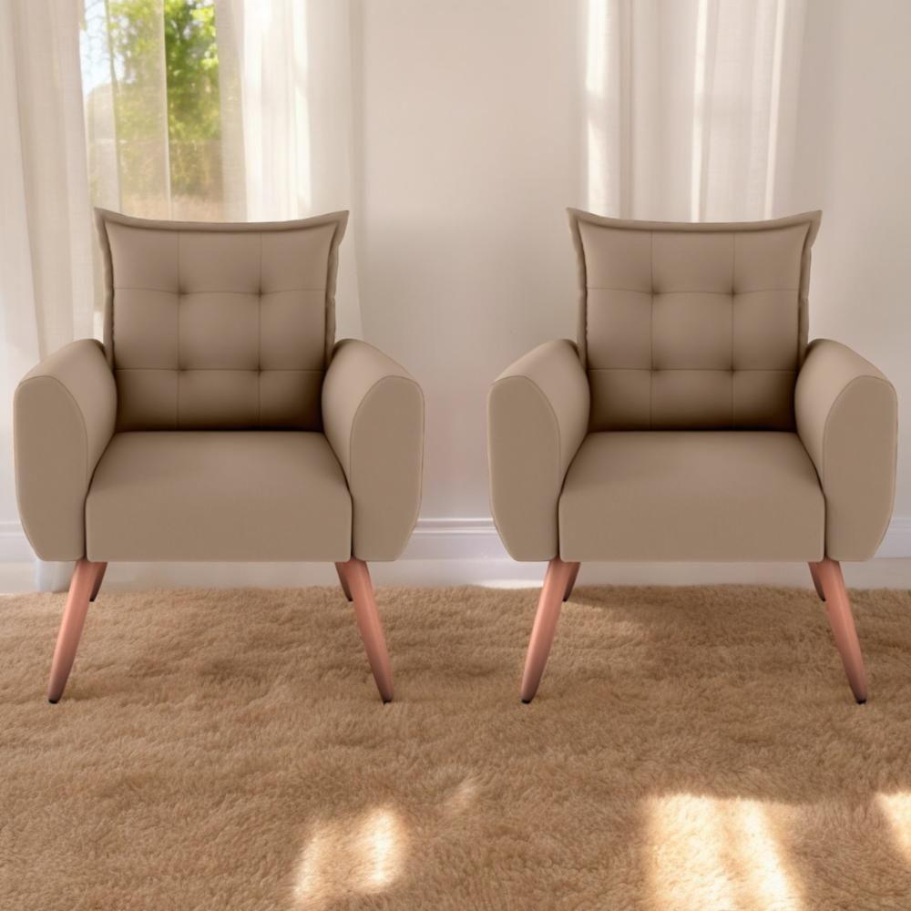 Conjunto De Poltronas Decorativas Lily Suede Bege - 1