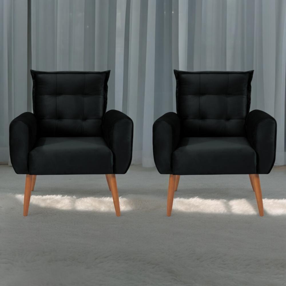 Conjunto De Poltronas Decorativas Lily Veludo Preto - 1